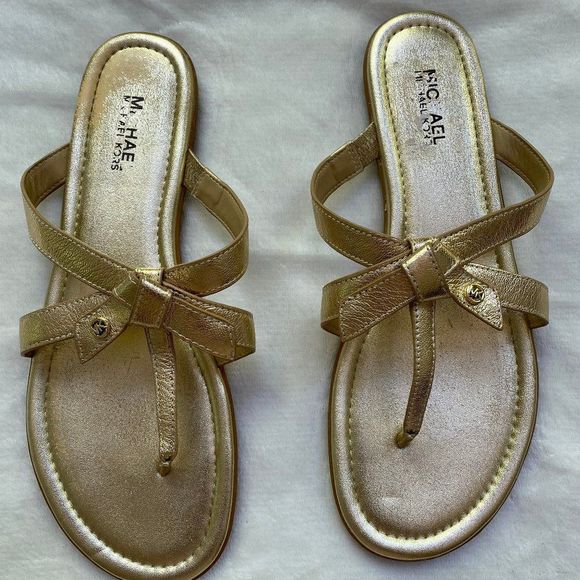 MICHAEL KORS Women Metallic Gold Bow Sandals - NEW NWOB - Picture 1 of 12